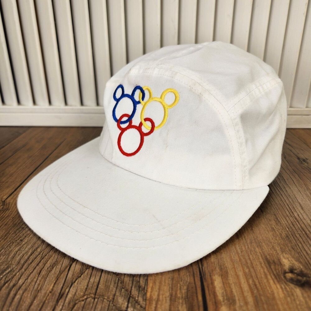 VINTAGE Mickey Unlimited Mickey Mouse Olympic Rings 5-Panel Hat White Biking Cap